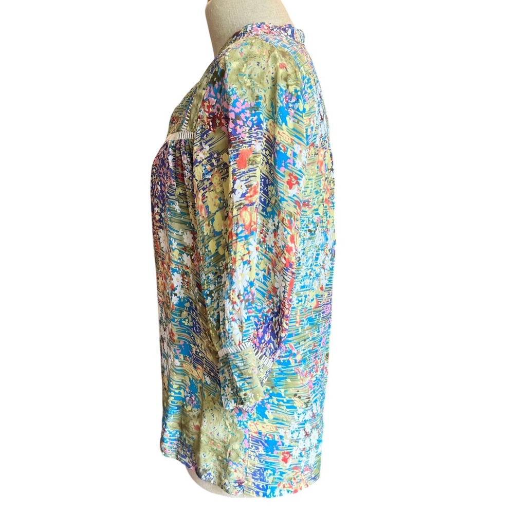 Anthropologie Dolan Floral Watercolor Blouse Medium Silk Blend‎ Boho 3/4 Sleeve - Picture 3 of 8